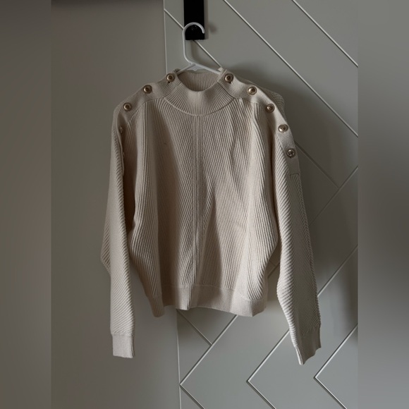 Maje Cream Turtleneck Sweater with Button Accents